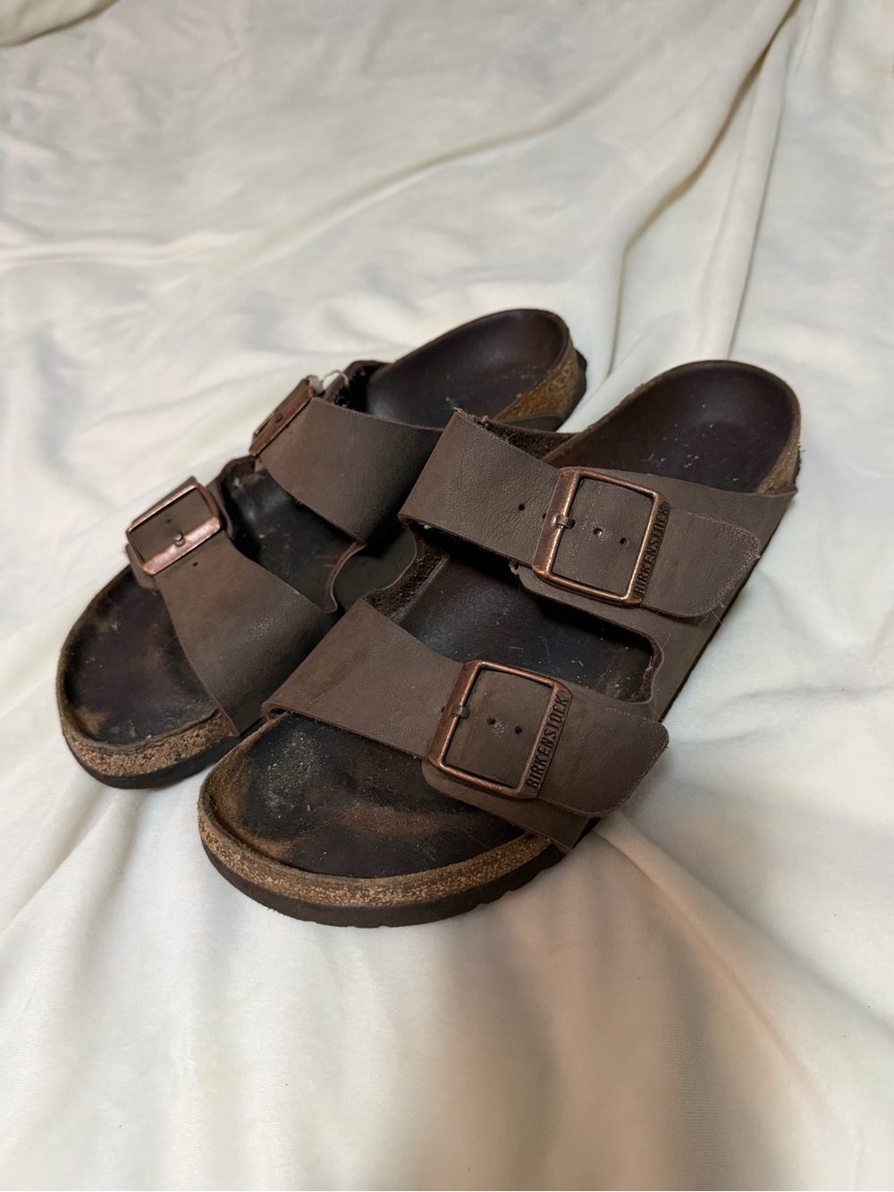 Birkenstocks Arizona Brown Two-Strap Slide Sandals Women’s 38